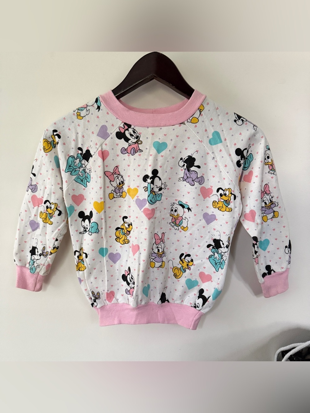 Rare vintage 80s Pastel Disney Mickey Minnie Mouse Raglan Sweatshirt Kawaii 4/5T